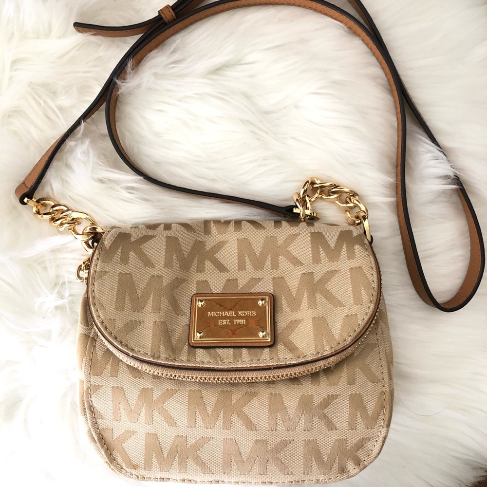 Michael Kors Crossbody Bag Beige/ Brown/ Gold Hardware